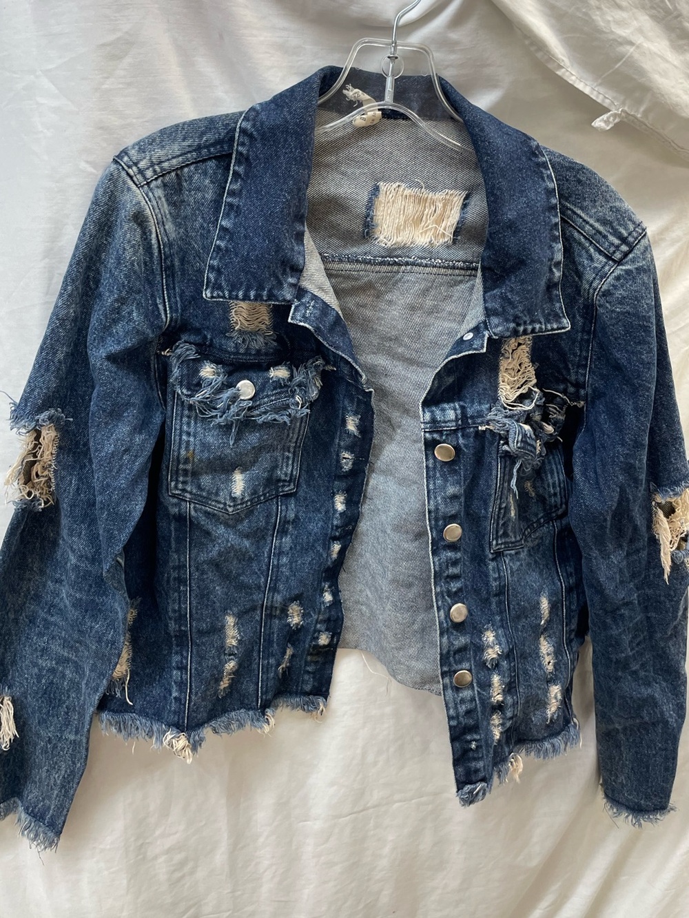 Live 4 Truth Distressed Dark Blue Jean Jacket ladies sz M